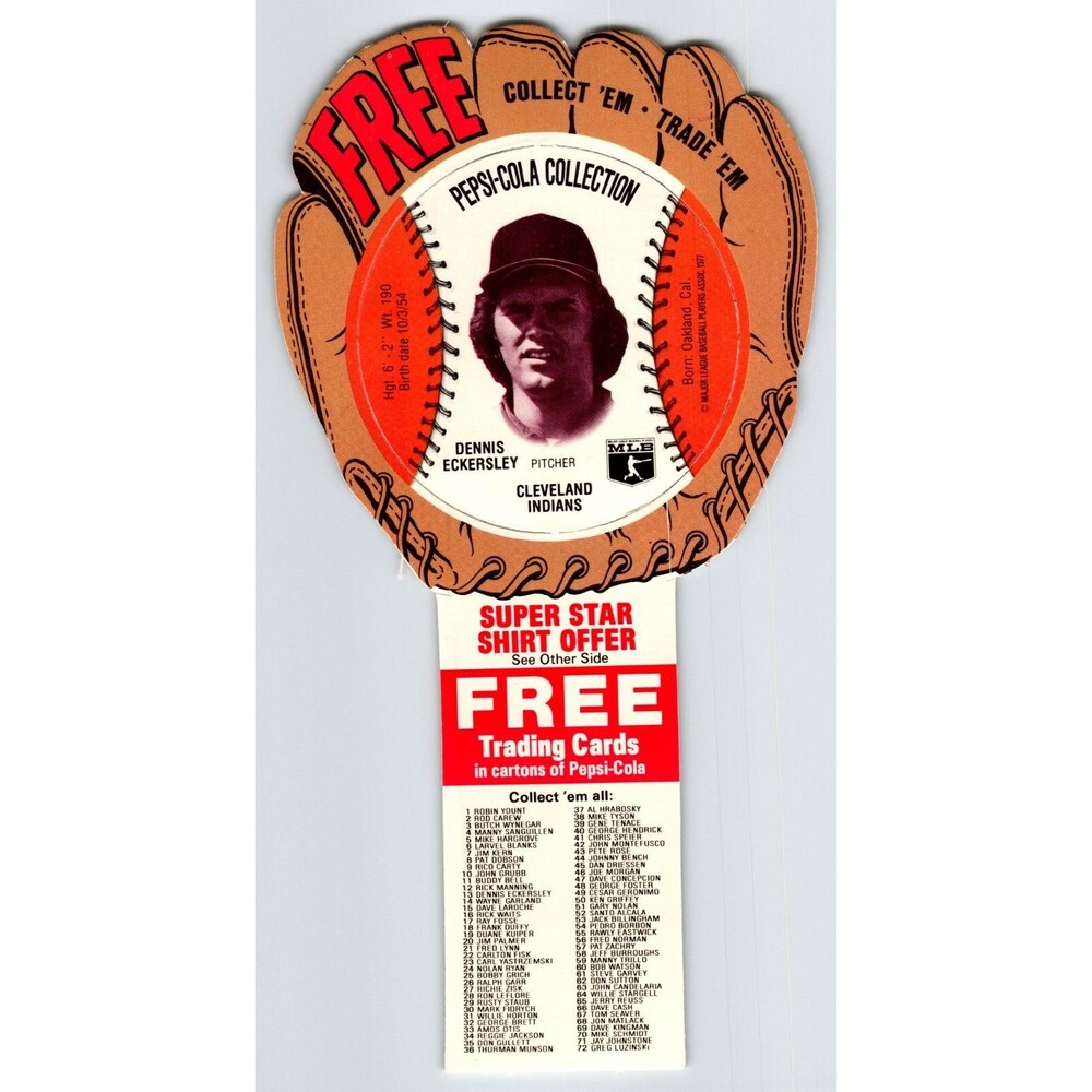 Pepsi Baseball Trading Card 1977 Dennis Eckersley Cleveland Indians MLB Diecut